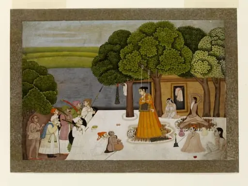 Prince and his attendants visiting an ashram