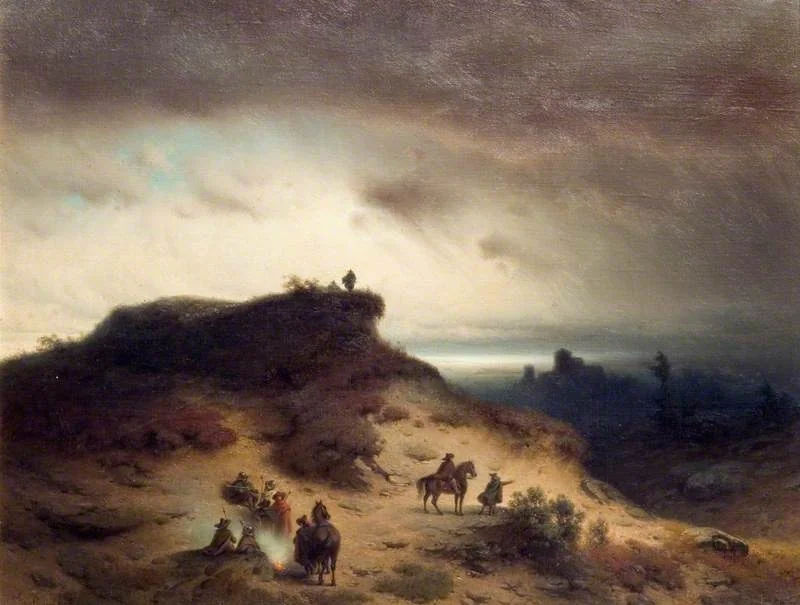 The Halt of the Travellers: Soldiers in Seventeenth-Century Costume, by Gottlieb August Bauer, oil, 1878