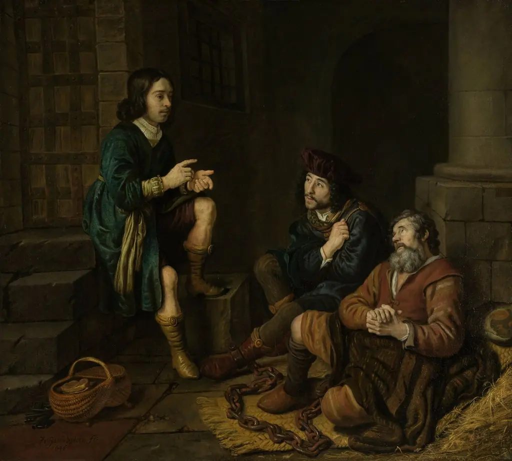 Joseph interpreting the dreams of the baker and the butler
