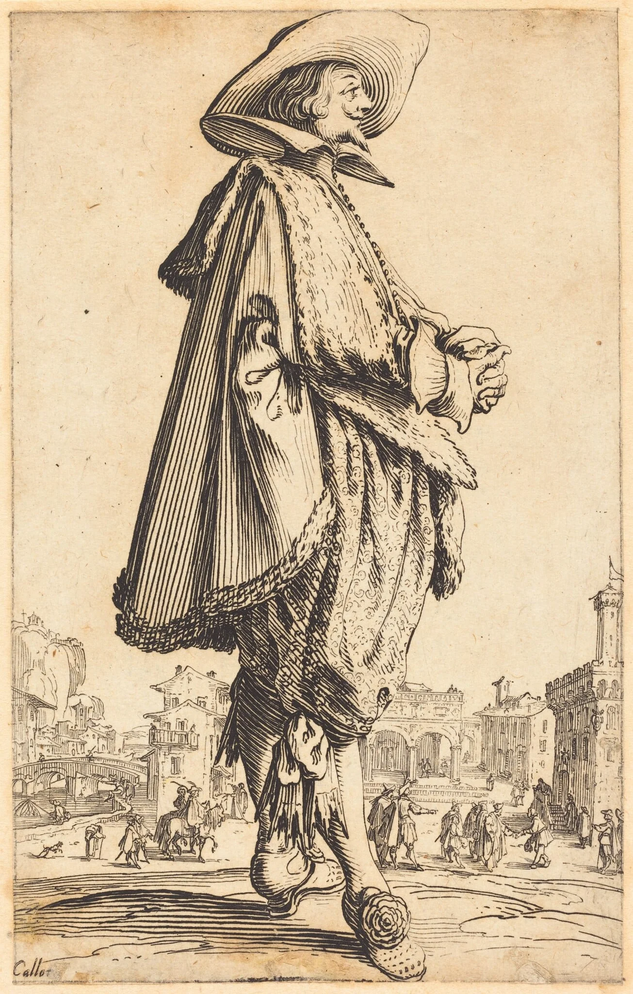 Noble Man with Folded Hands, by Jacques Callot, ink, 1622
