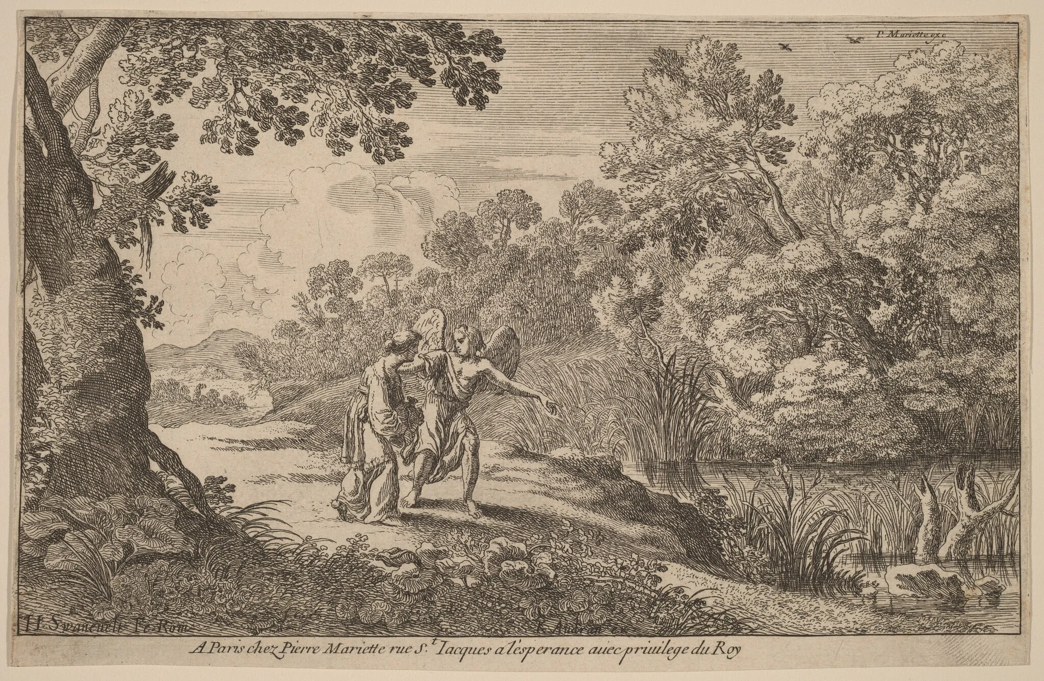 Hagar and the Angel, by Herman van Swanevelt, ink, 1628