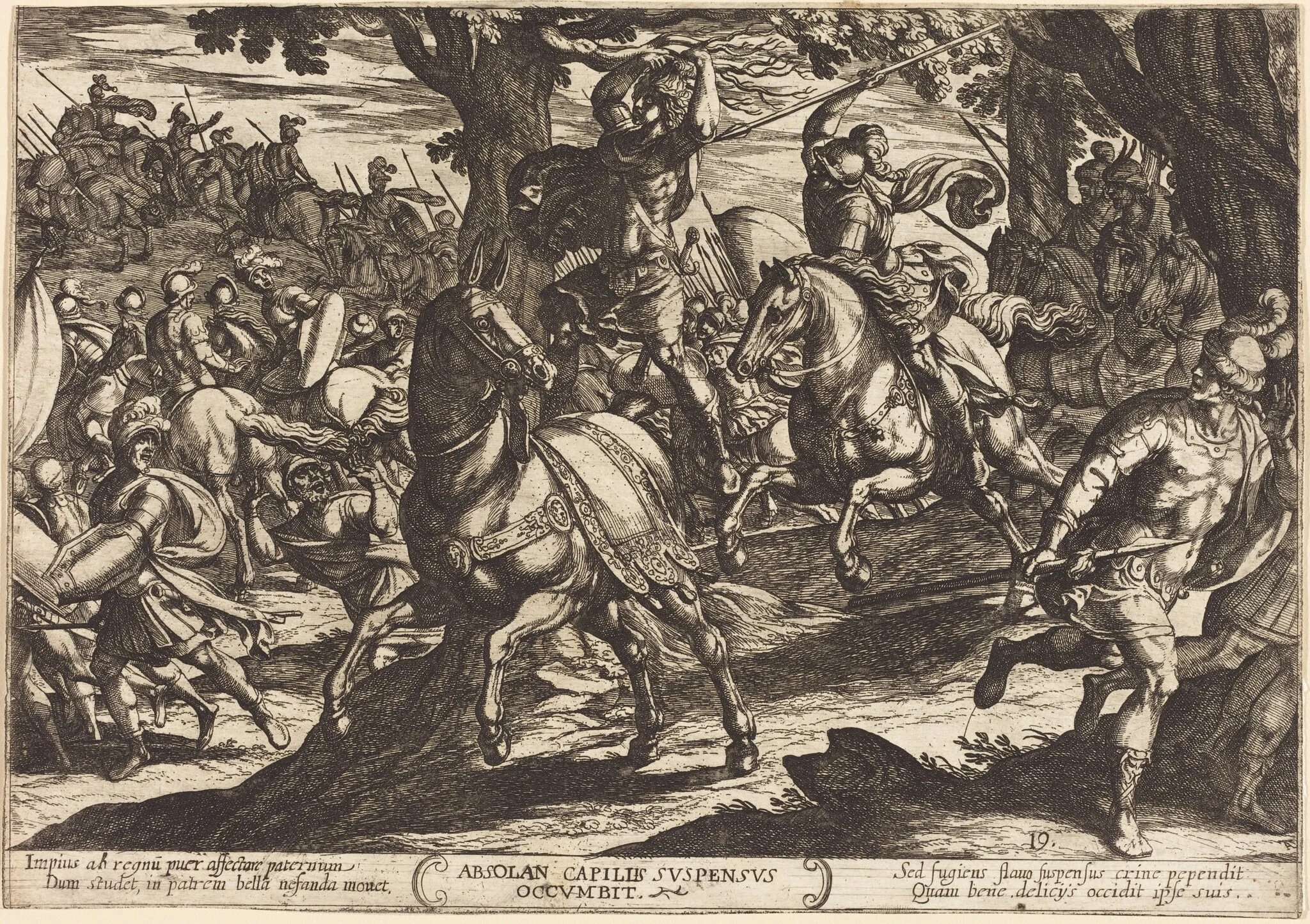 Jacob Kills Absalom, Son of King David, by Antonio Tempesta, ink, 1613
