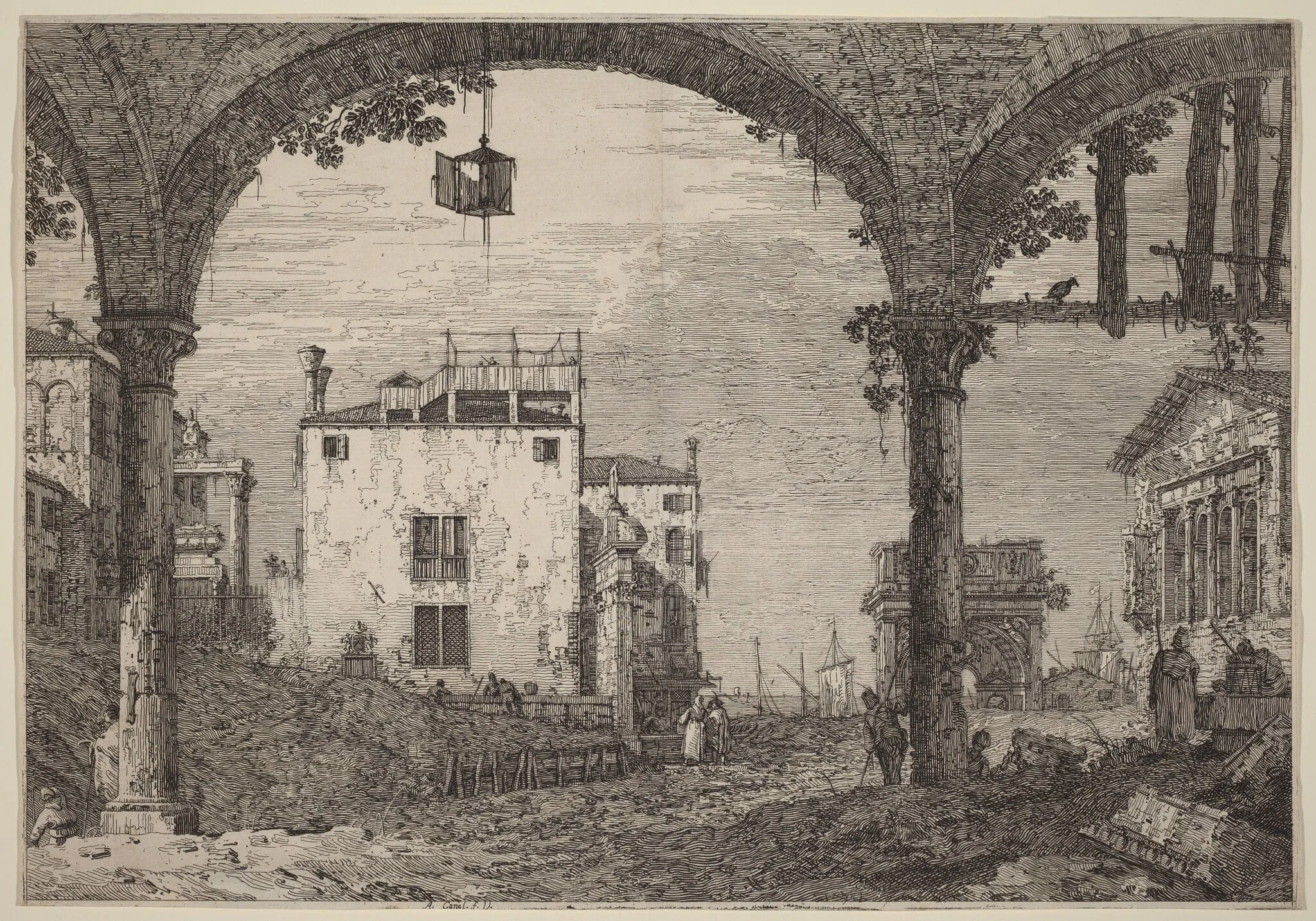 The Portico with the Lantern, by Canaletto, ink, 1740