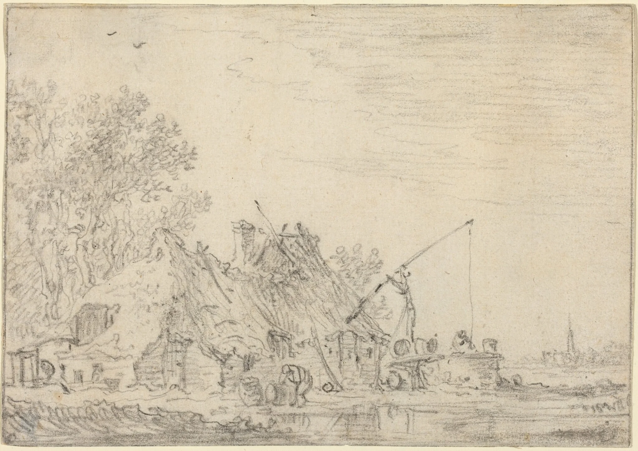 Rustic House with a Well, by Jan van Goyen, chalk, 1626