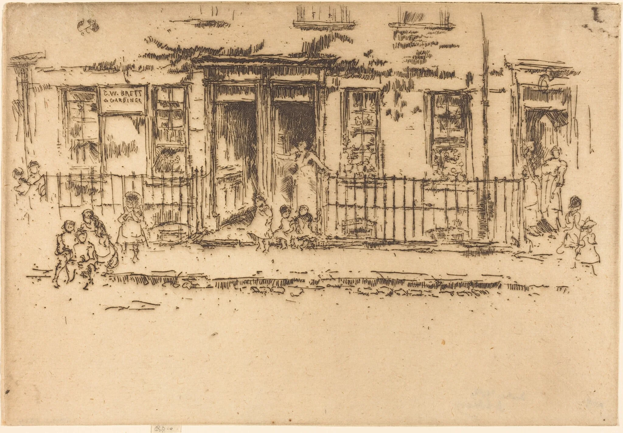 Justice Walk - Chelsea, by James McNeill Whistler, ink, 1887