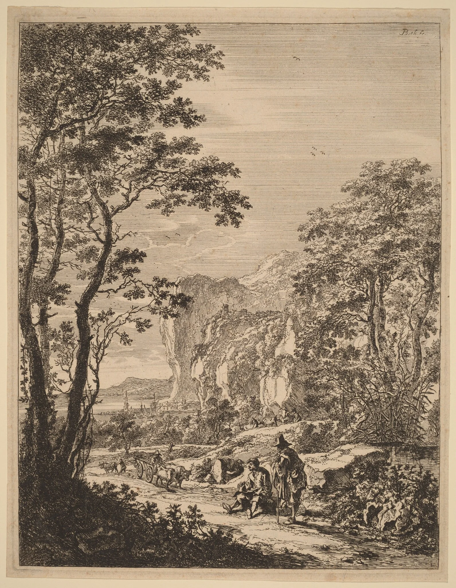 The Ox-Cart: View between Ancona and Sinigaglia, by Jan Both, ink, 1700