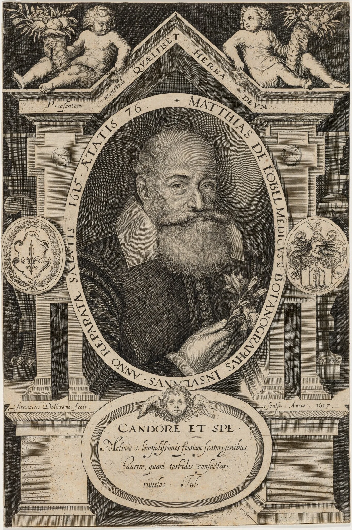 Matthias de L'Obel, by Francis Delaram, ink, 1615