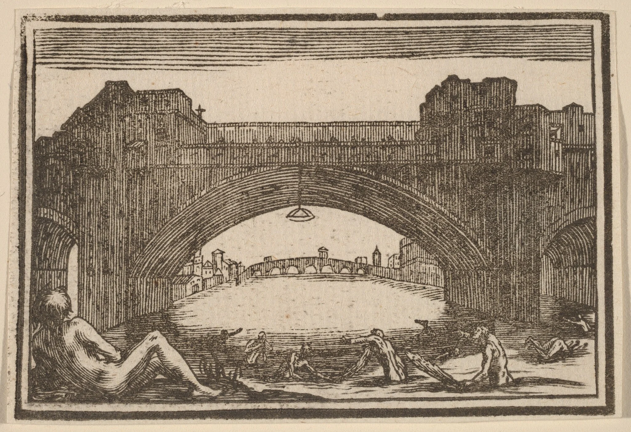 Ponte Vecchio, Florence, by Edouard Eckman, ink, 1621