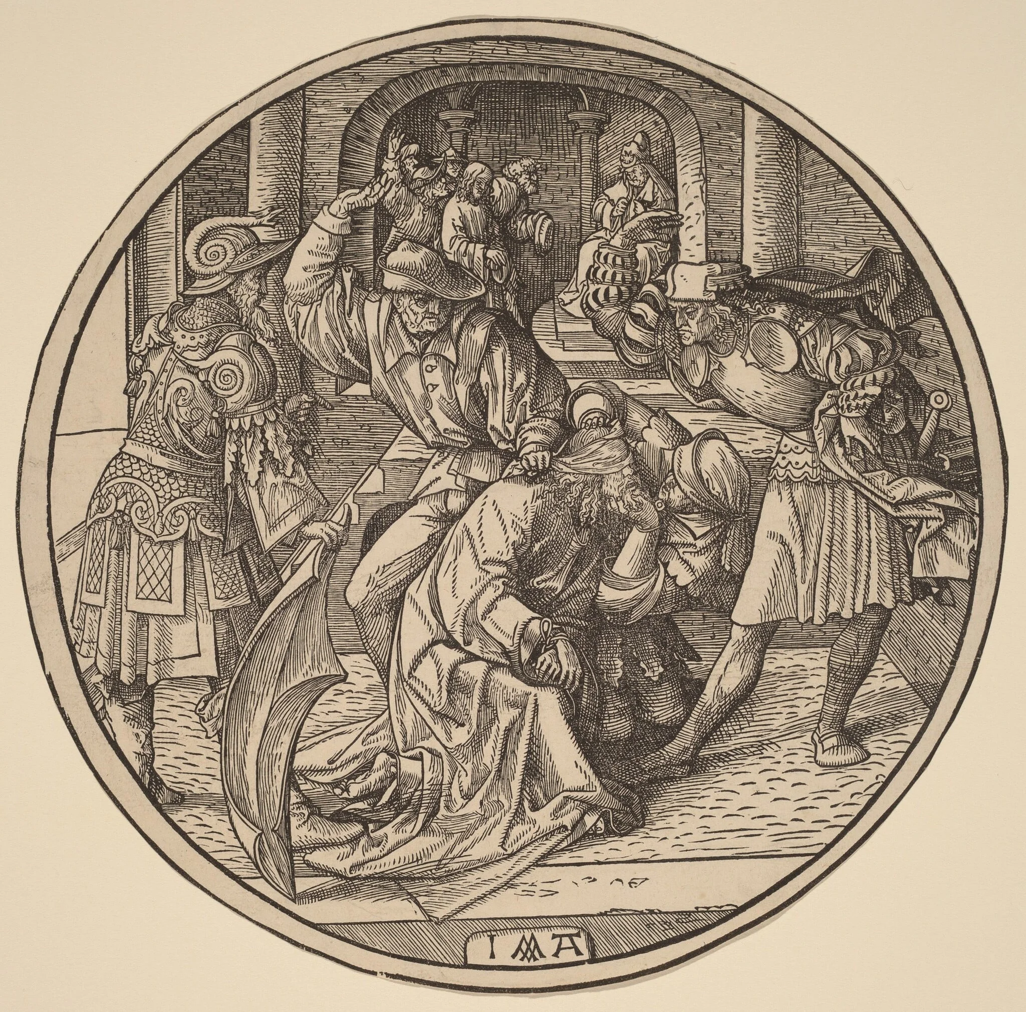 The Mocking of Christ and Christ Before Caiaphas, by Jacob Cornelisz van Oostsanen, ink, 1513