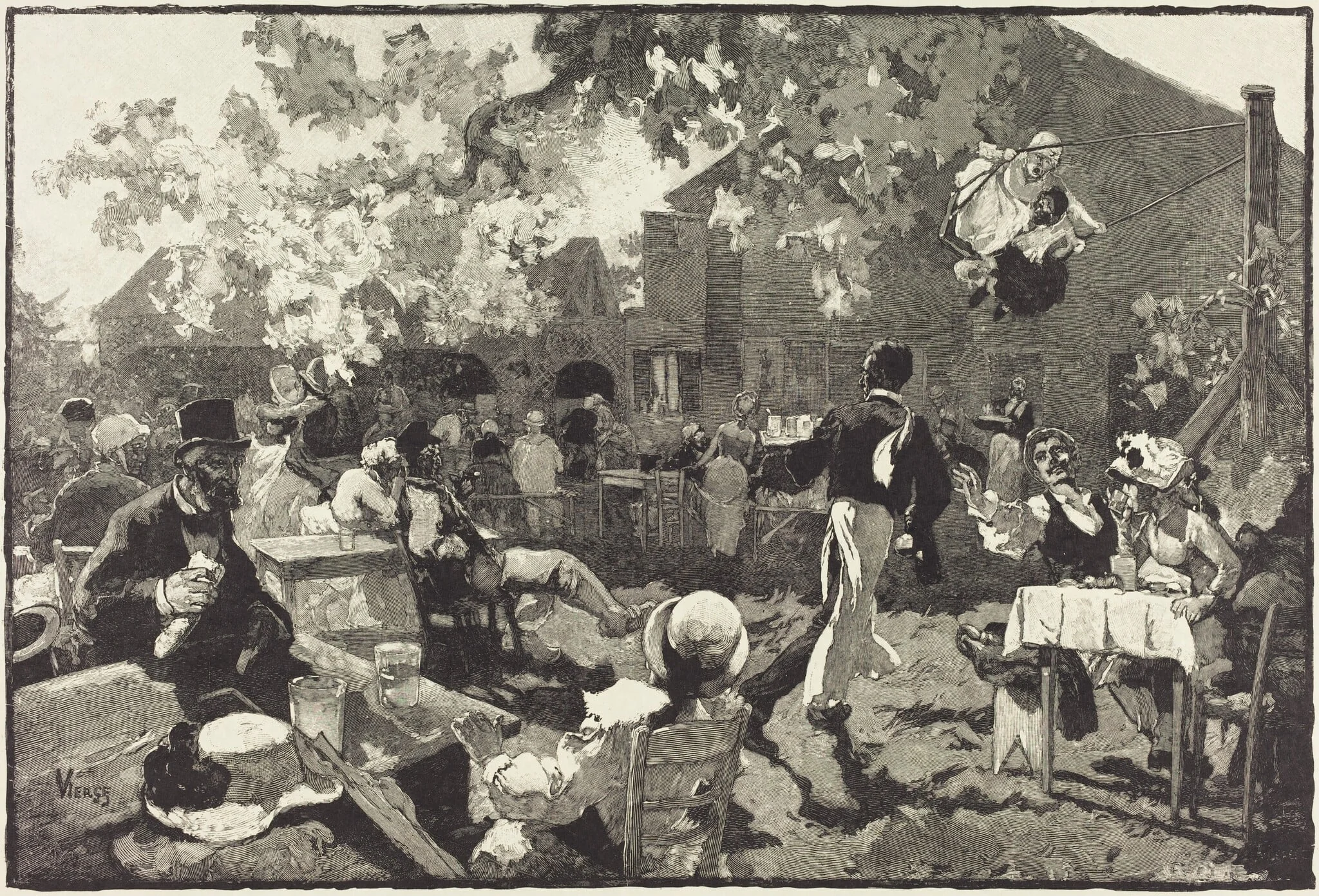 Le Cabaret du Coq de Bruyère au Bois de Meudon, by Auguste Lepère, ink, 1888