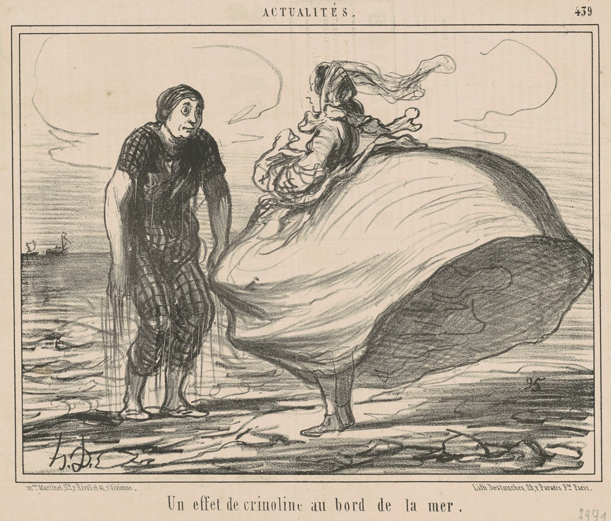 Un effet de crinoline au bord de la mer, by Honoré Daumier, ink, 1857