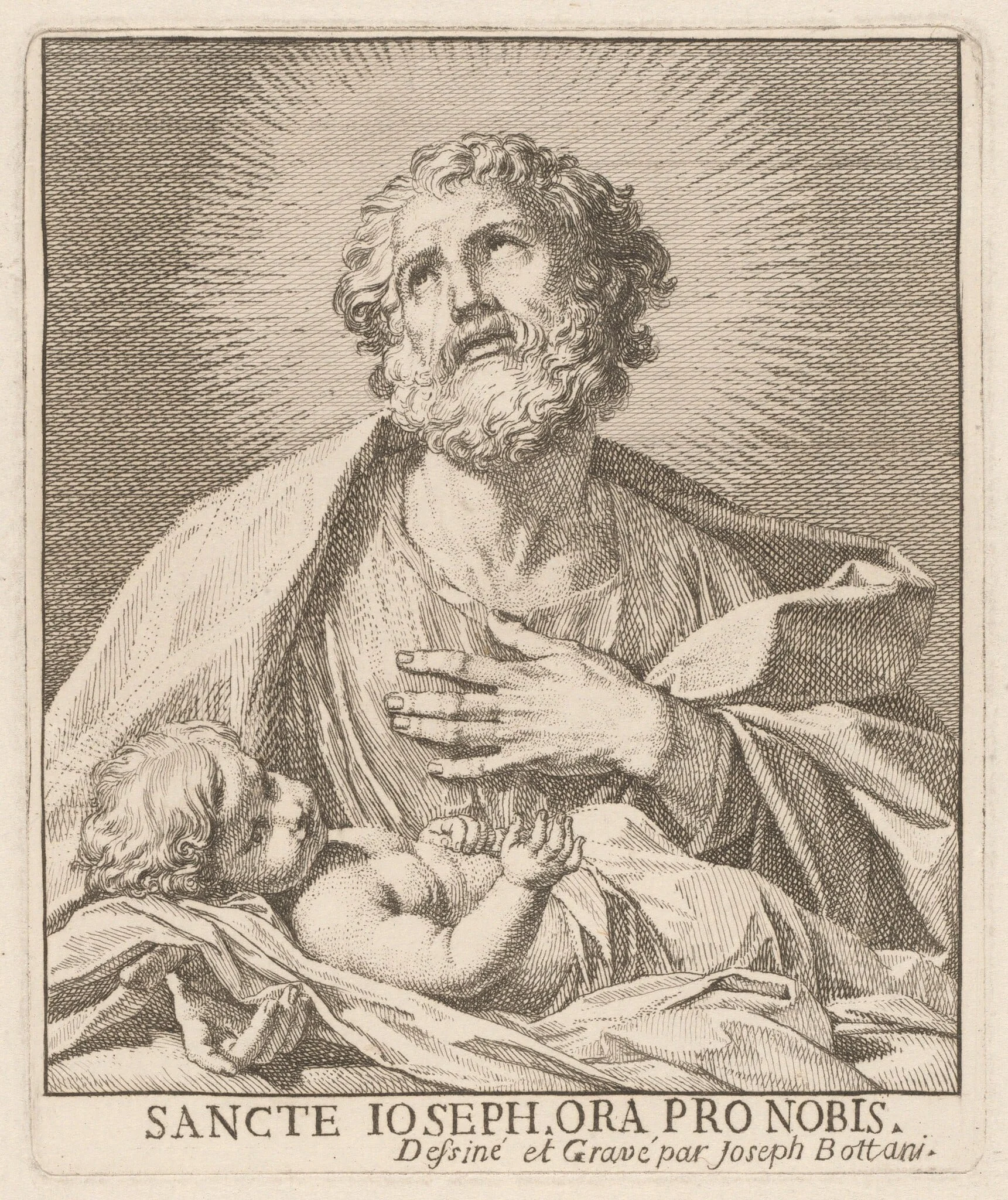 Saint Joseph and the Infant Jesus, by Giuseppe Bottani, ink, 1701
