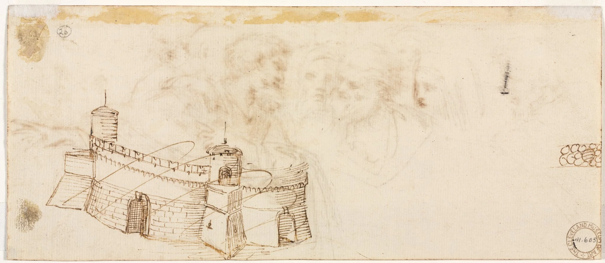 Crenelated Fortress (verso), by Agostino Carracci, 1504