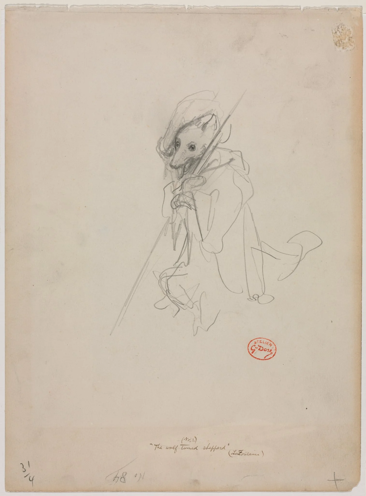 Sketch for "The Wolf Turned Shepherd" (recto), by Gustave Doré, 1868