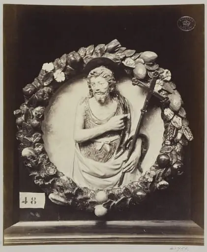 Enamelled earthenware bas-relief medallion of Saint John the Baptist