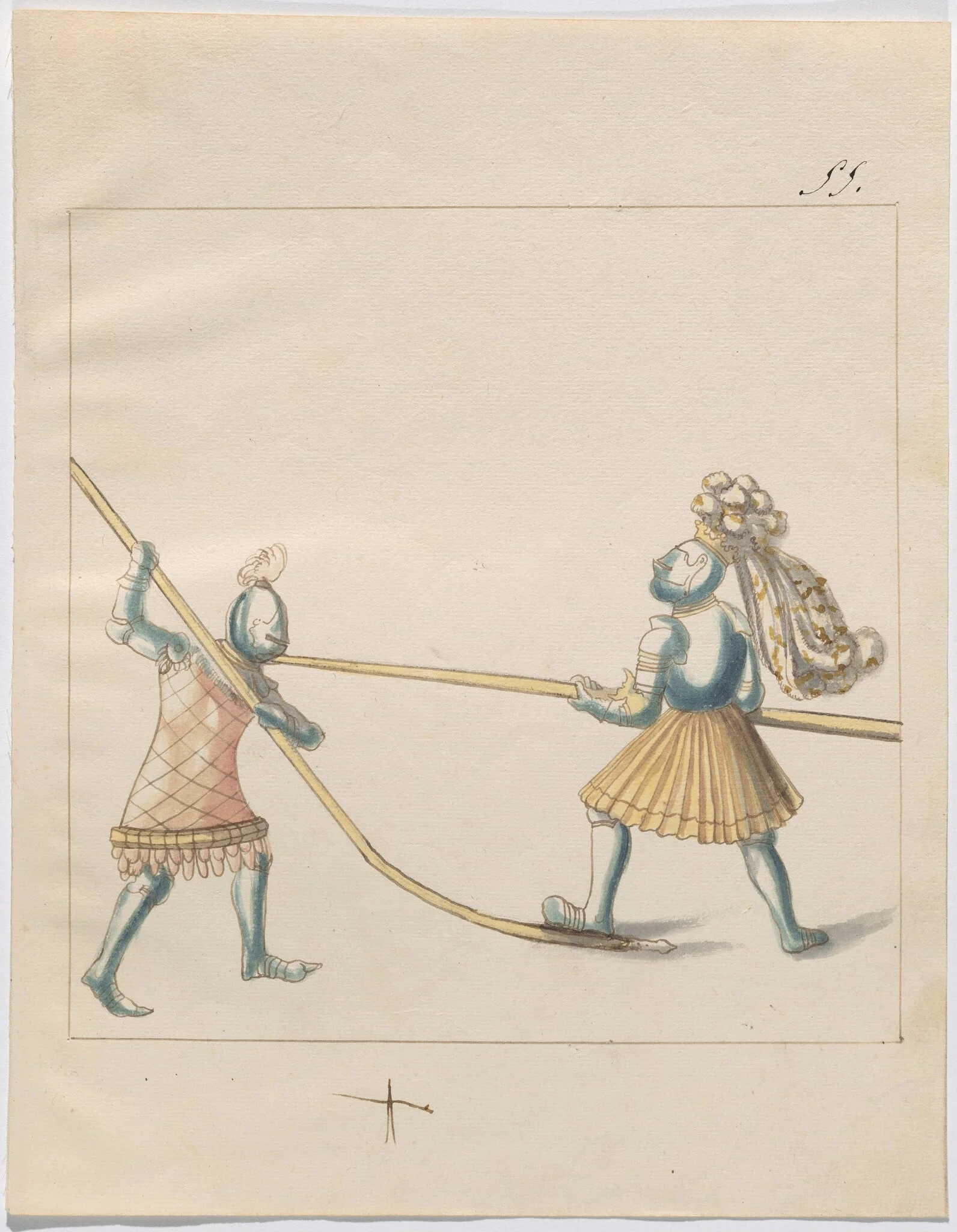 Foot Combat with Pikes, by German 16th Century, ink, 1514