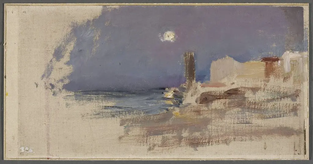 Moonlit landscape with water and architecture. From the journey to Constantinople