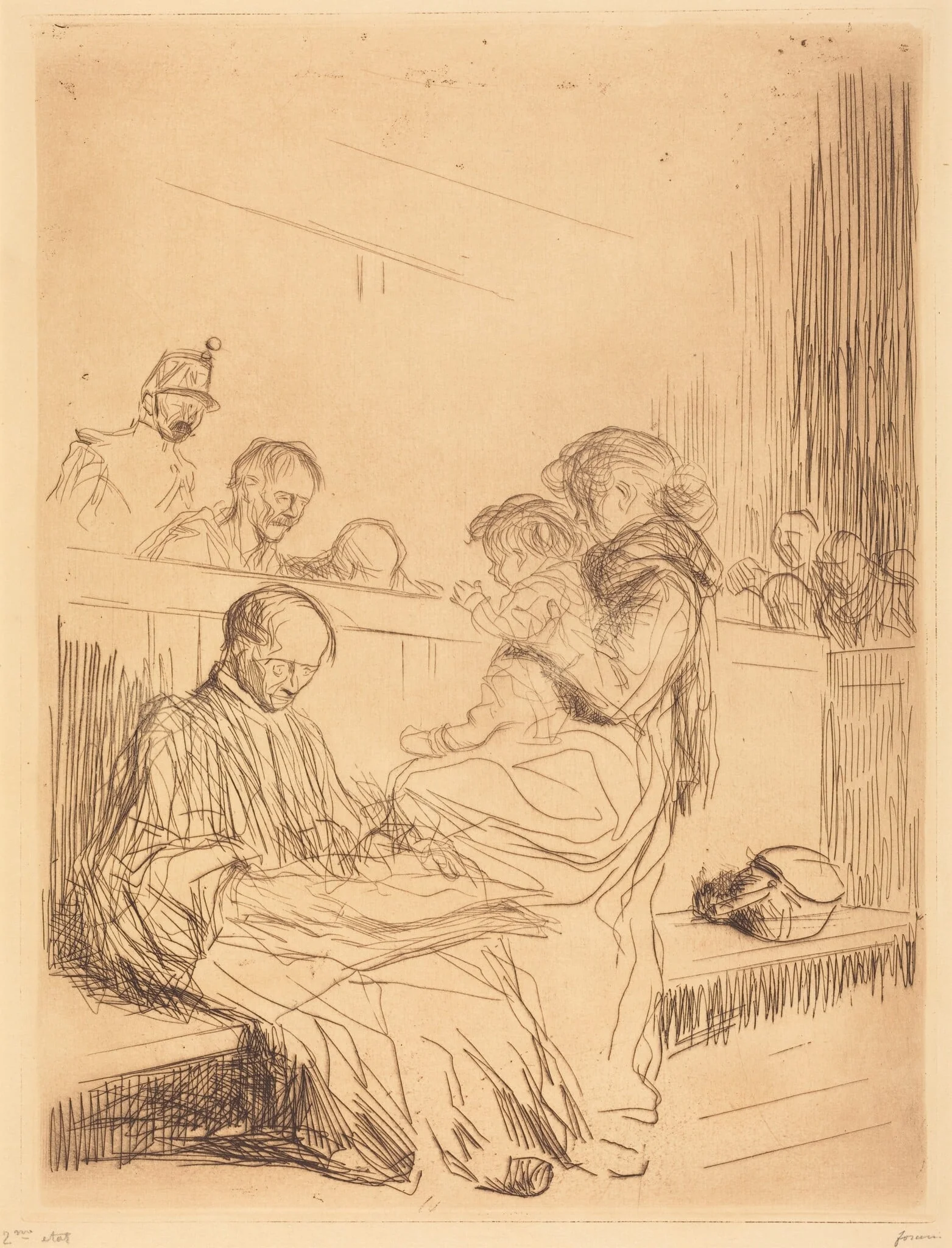 Le prévenu et l'enfant (The Prisoner and the Child), by Jean-Louis Forain, ink, 1909