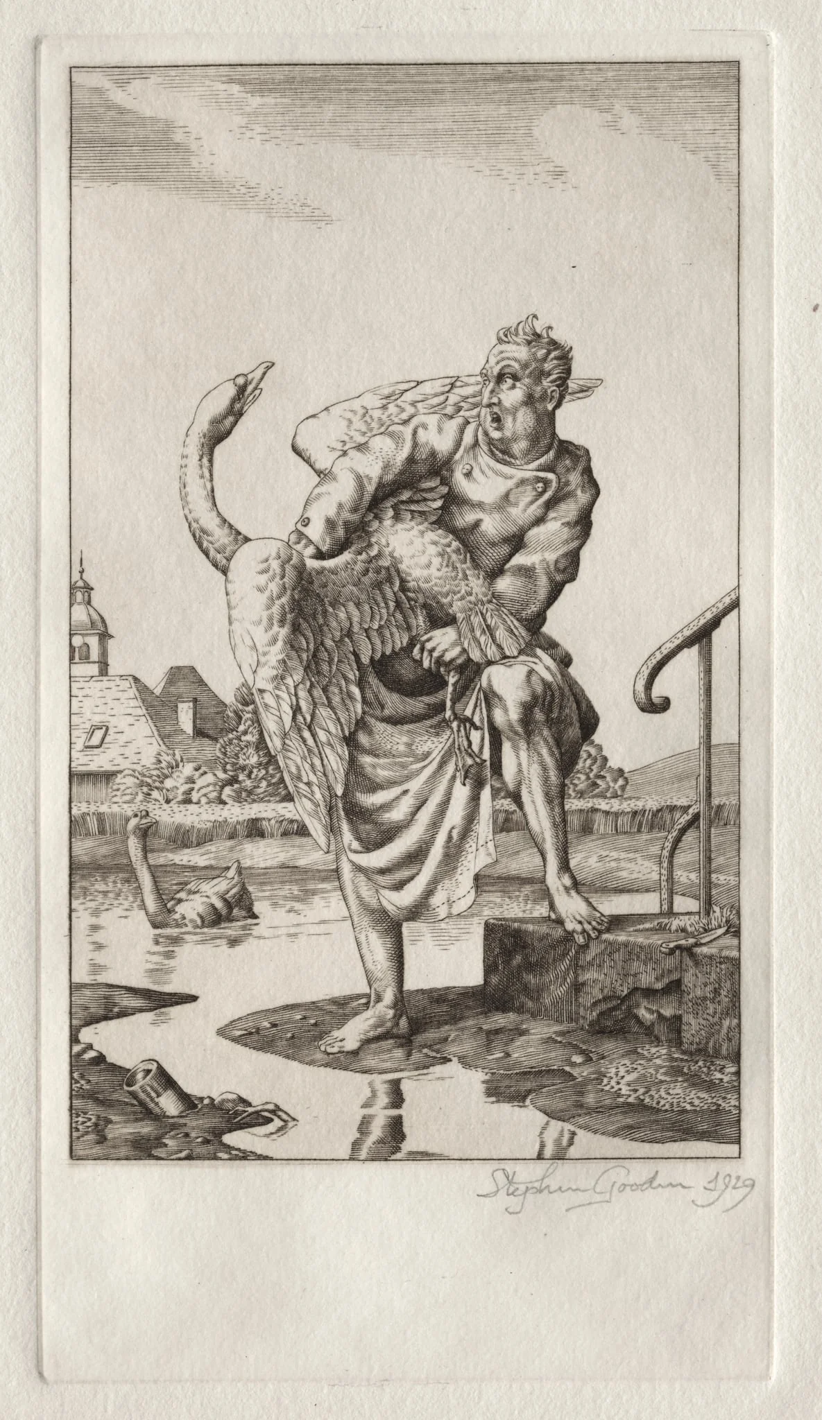 The Fables of Jean de la Fontaine:  The Swan and the Cook, by Stephen Gooden, 1929