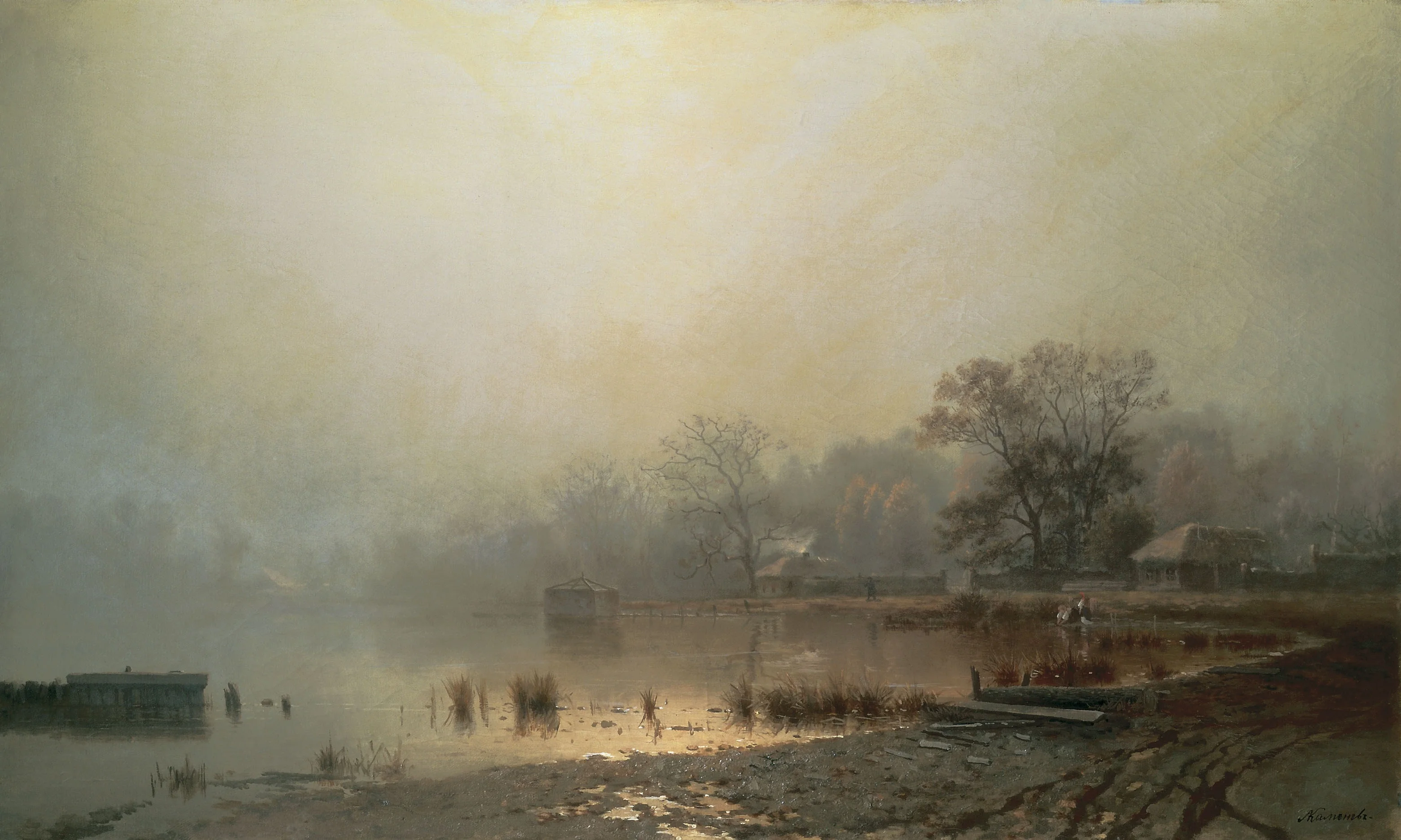 Mist. The Red Pond in Moscow in Autumn, by Lev Kamenev, oil, 1871