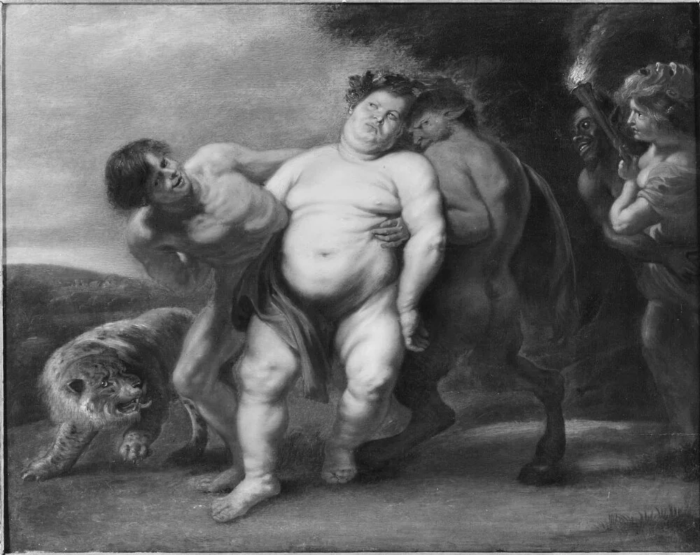 Drunken Silenus, by Unknown, oil, 1666
