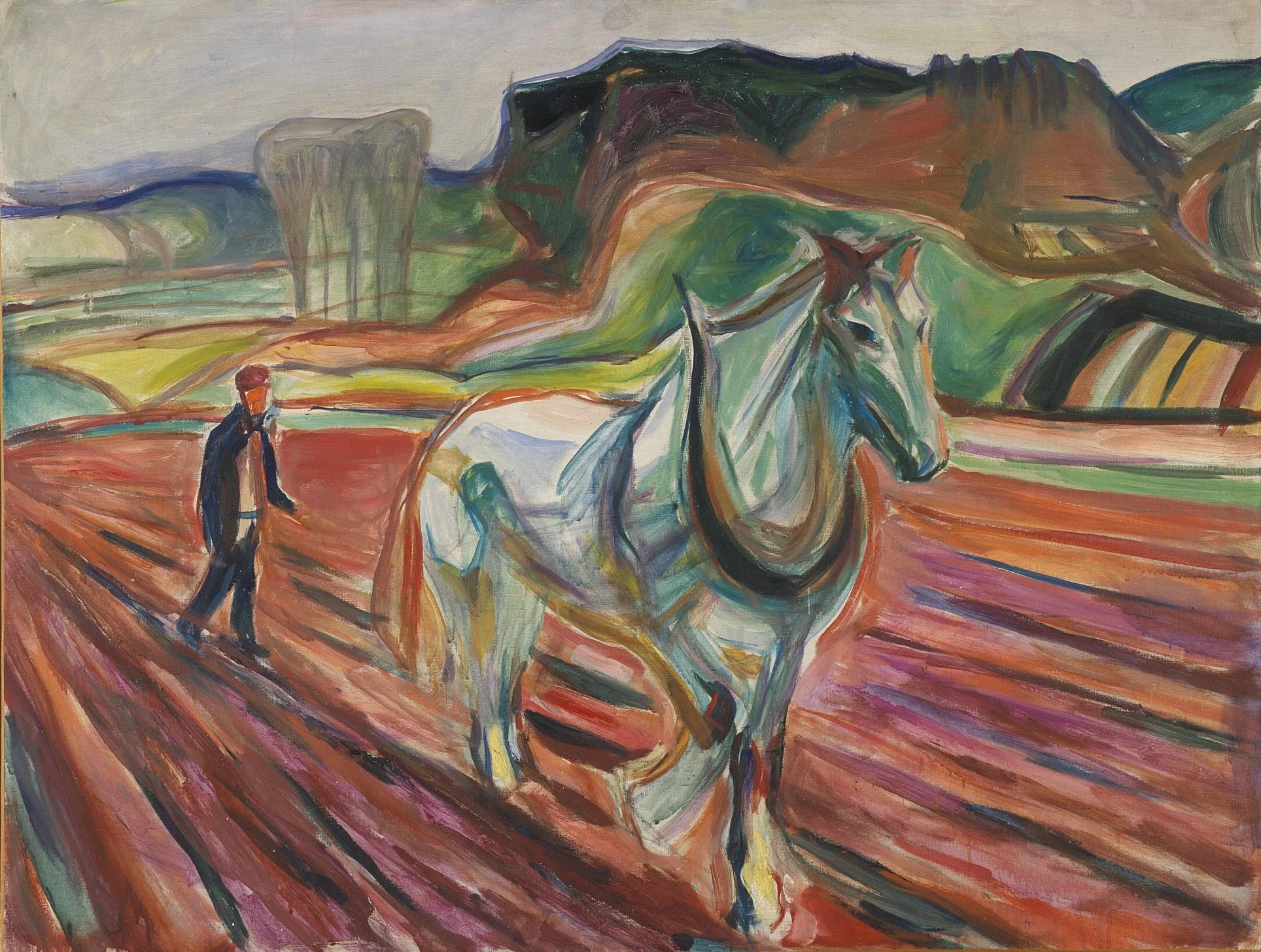 Man Ploughing with a White Horse