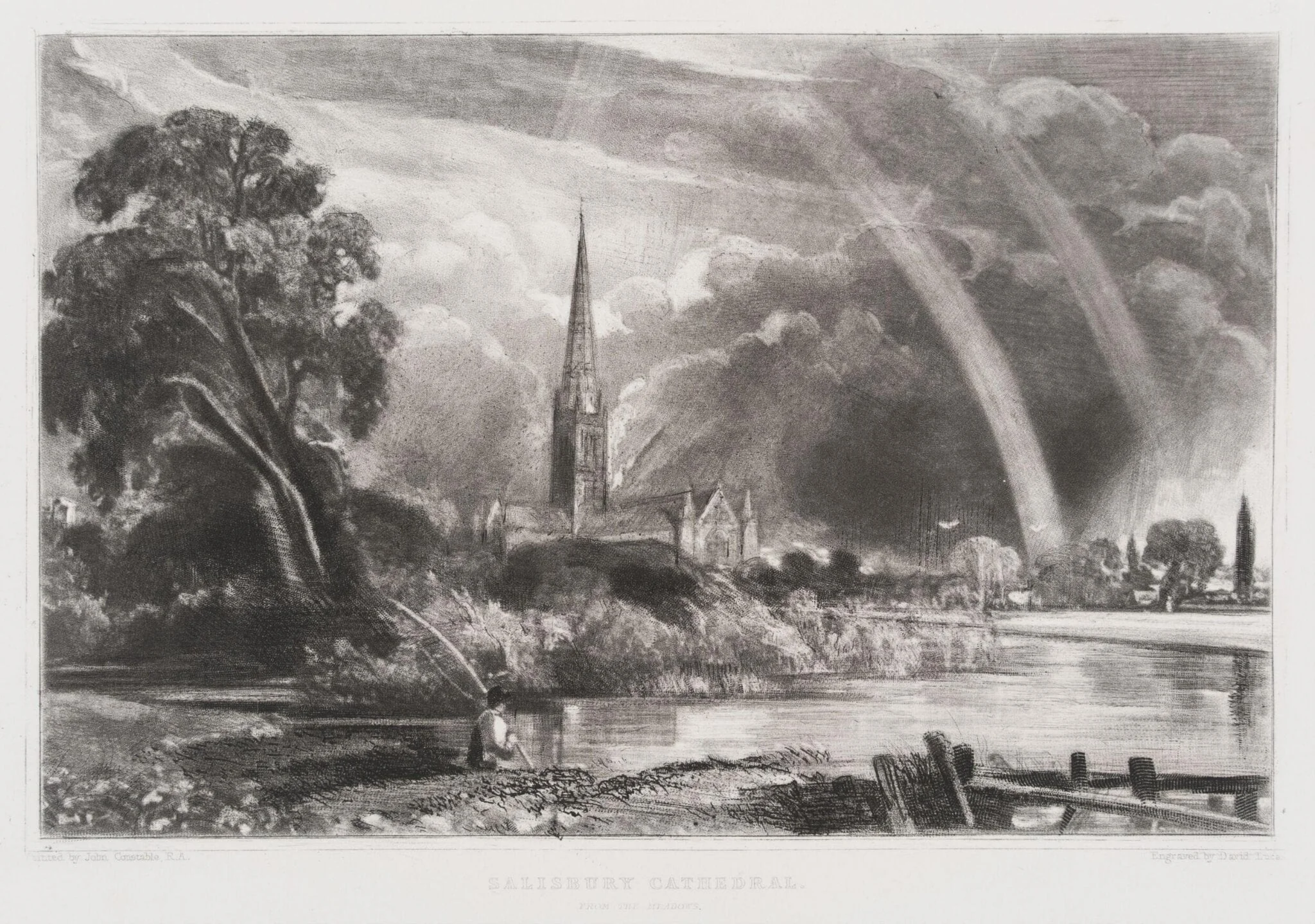 SALISBURY CATHEDRAL. FROM THE MEADOWS, by John Constable, 1855
