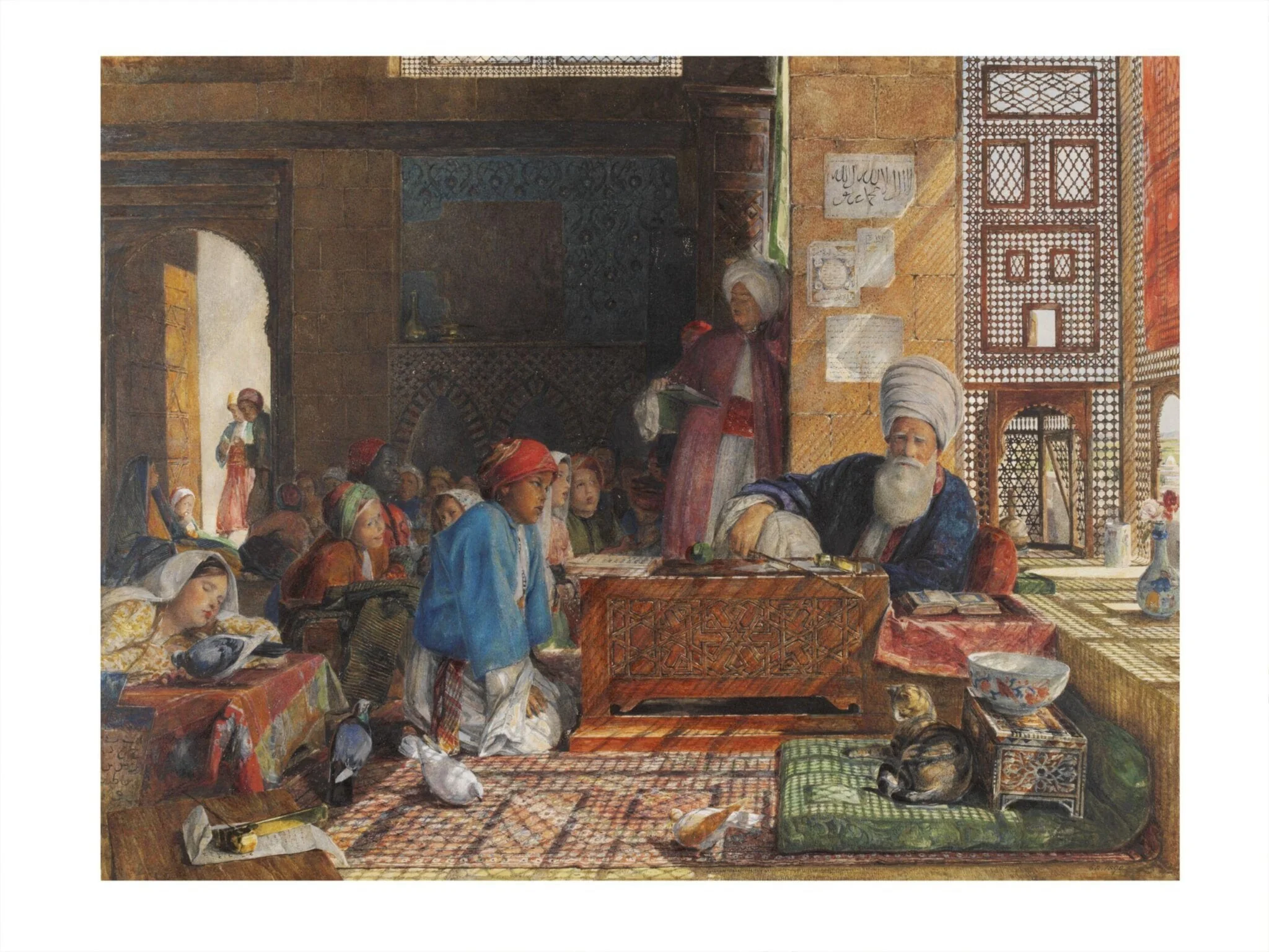 Interior of a school, Cairo, by John Frederick Lewis, watercolor, 1865