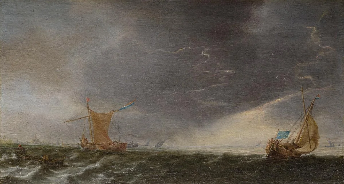 Segelschiffe auf rauer See, by Justus de Verwer, oil, 1667