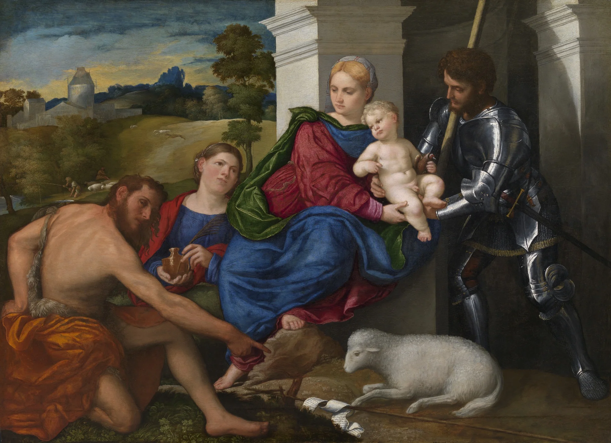 Virgin and Child with Saints John the Baptist, Mary Magdalen and George, by Paris Bordone, oil, 1524