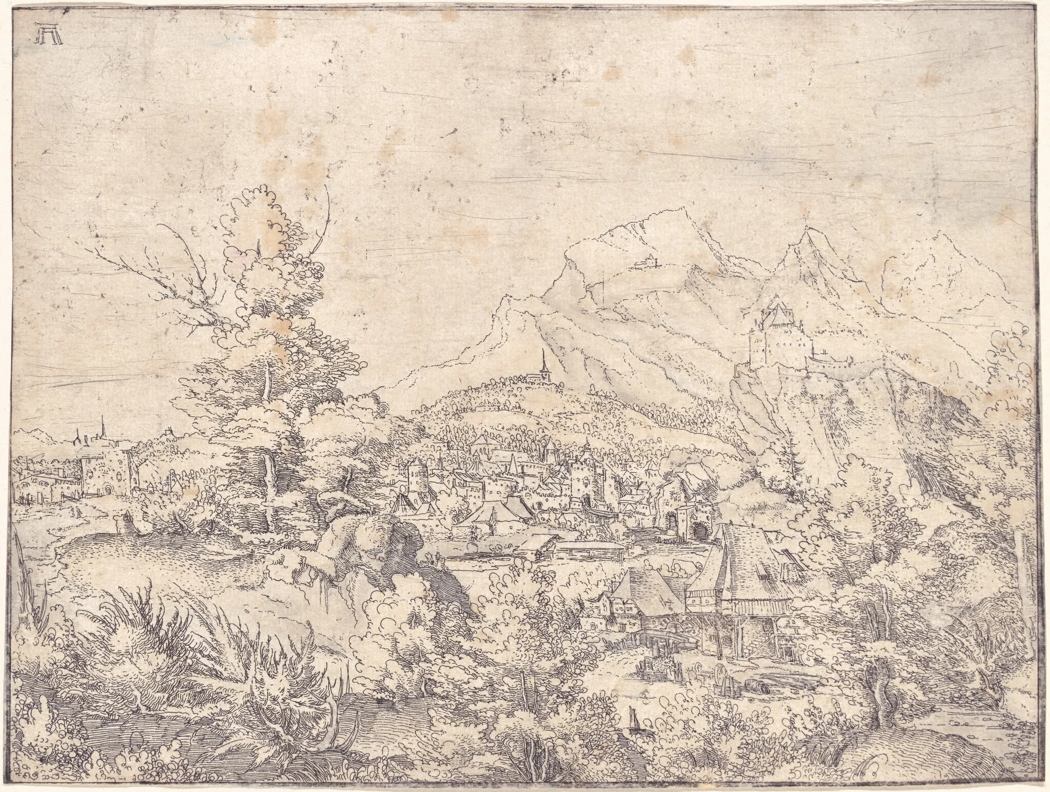 The Great Landscape with the Water Mill, by Albrecht Altdorfer, watercolor, 1520