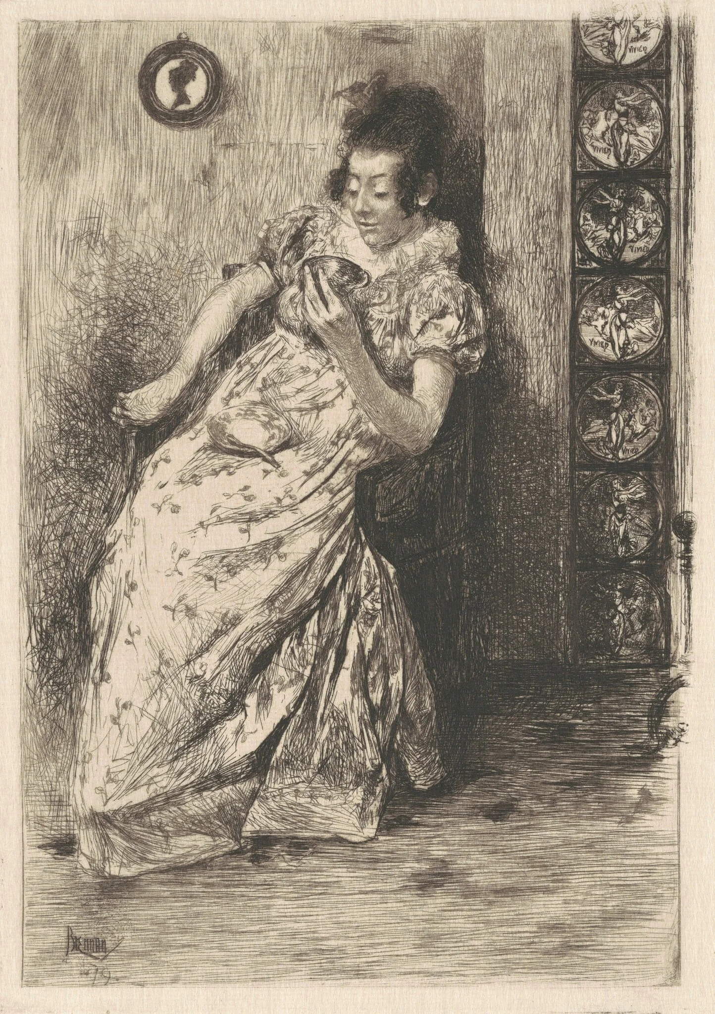 Divination in Tea Leaves, by Alfred Brennan, ink, 1879