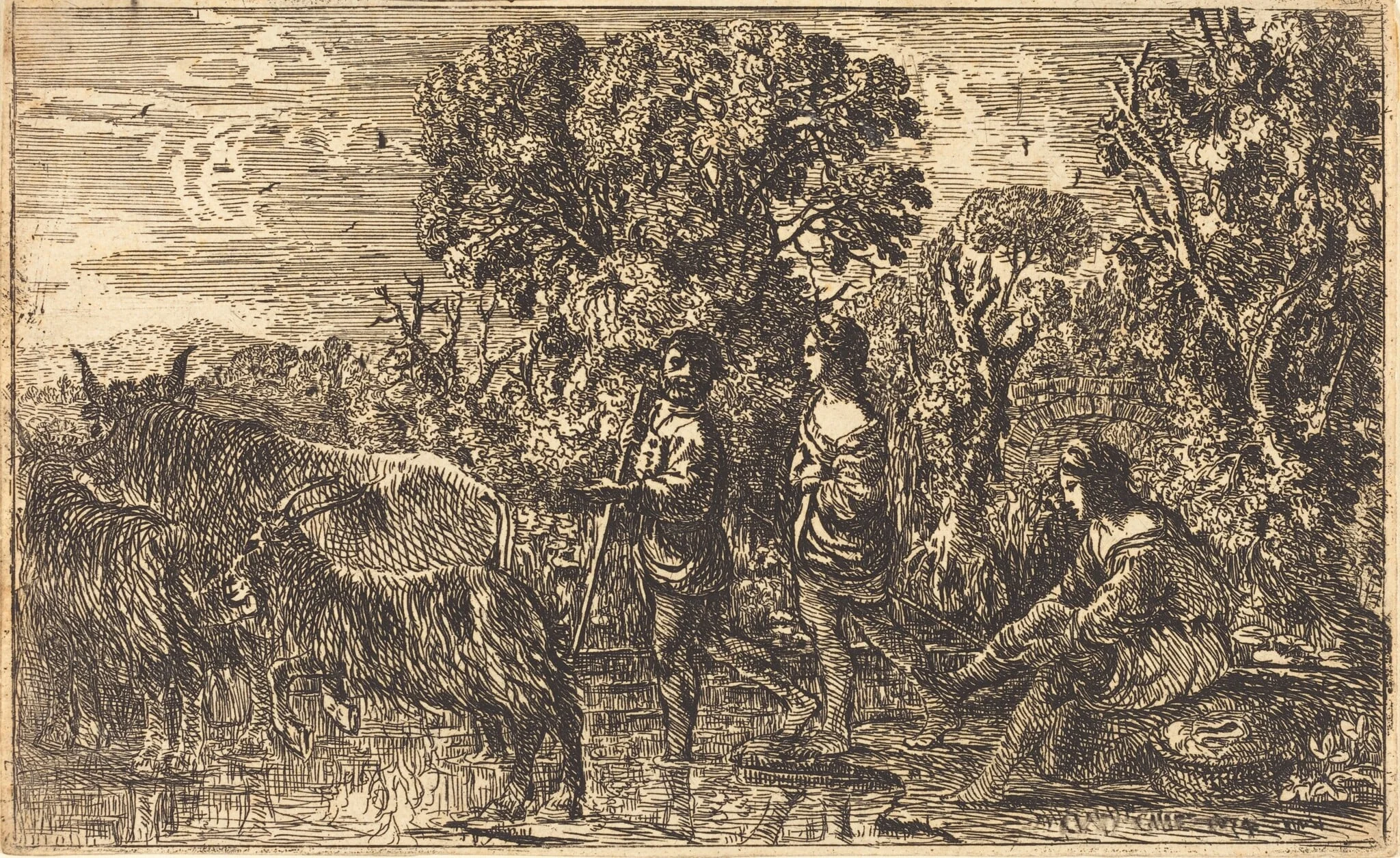 The Ford (Le passage du gué), by Claude Lorrain, ink, 1634