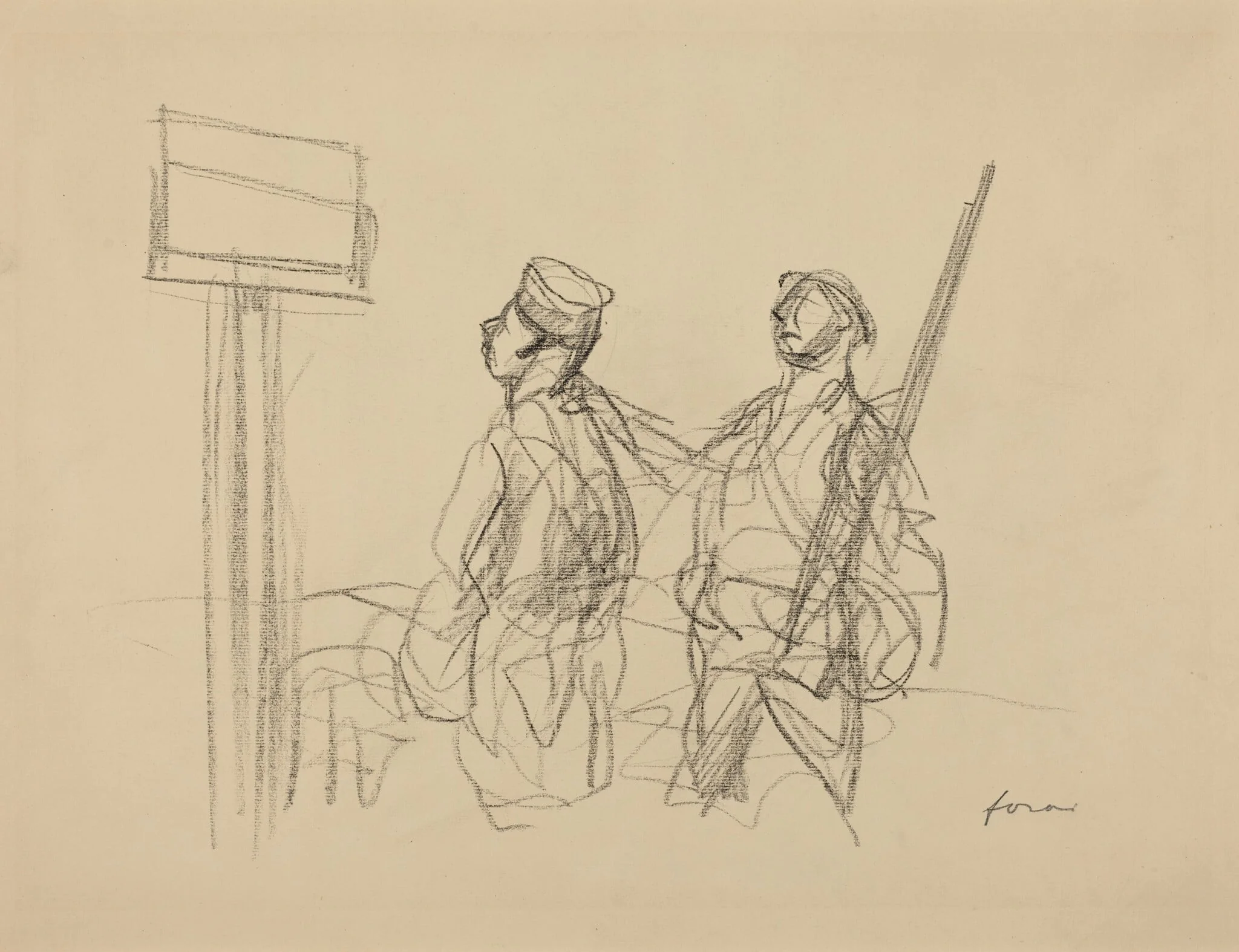 Two Soldiers Looking at a Placard