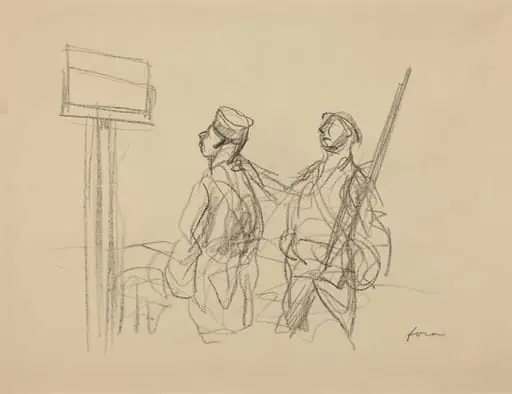 Two Soldiers Looking at a Placard
