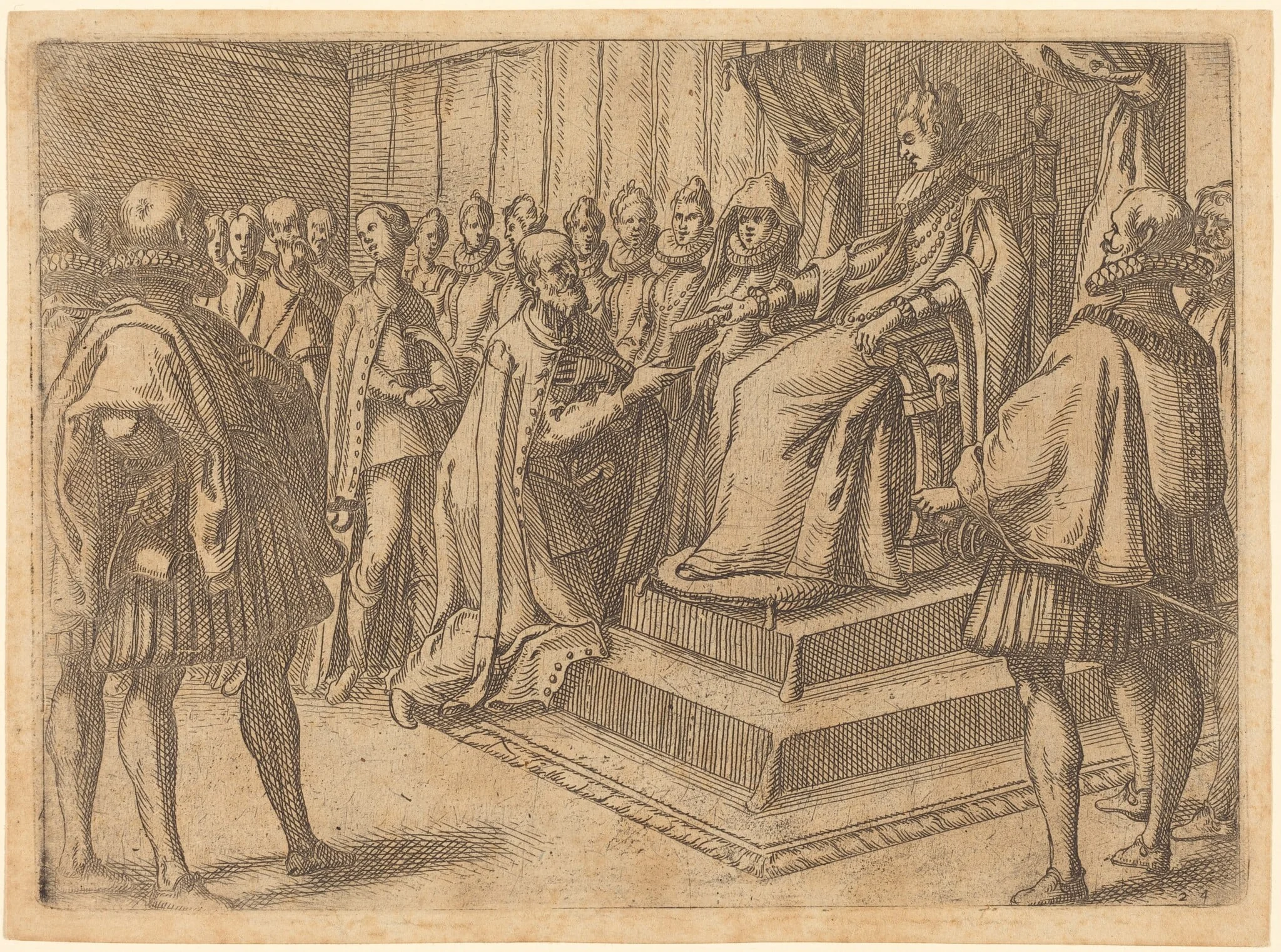Reception of the Envoy of Poland, by Jacques Callot, ink, 1612