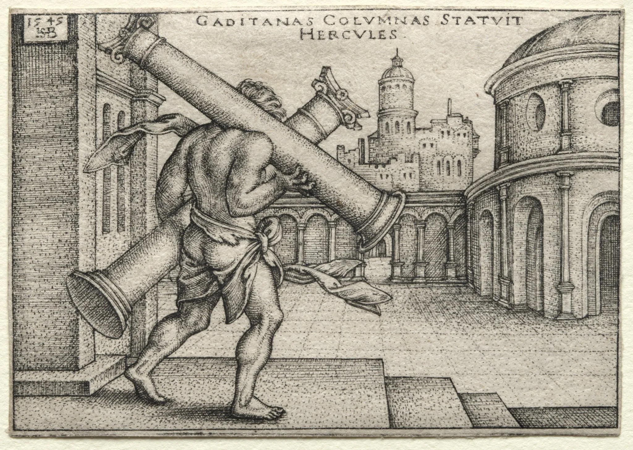 The Labors of Hercules: Hercules and the Columns of Gades, by Sebald Beham, 1545