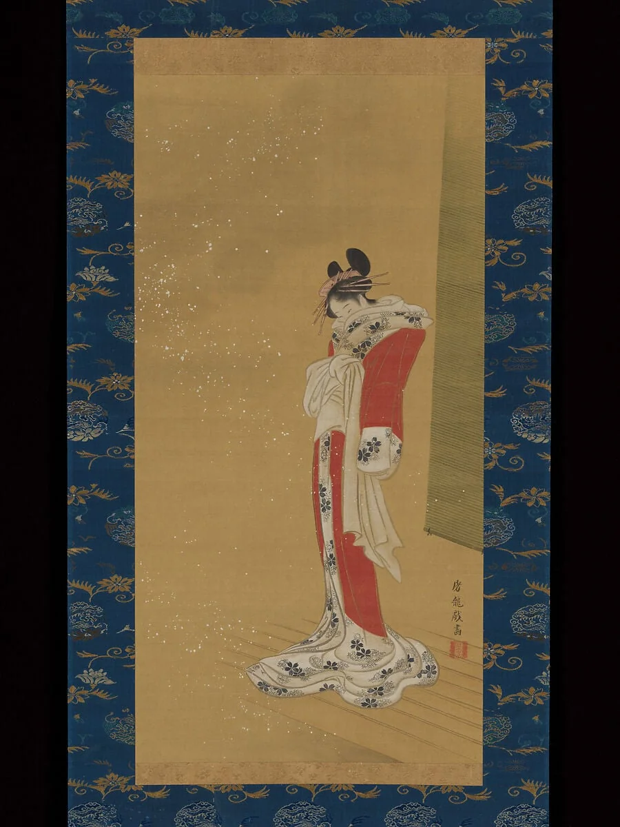 雪中縁先美人図|Beauty on a Veranda in Snow, by Sakai Hōitsu, ink, 1794