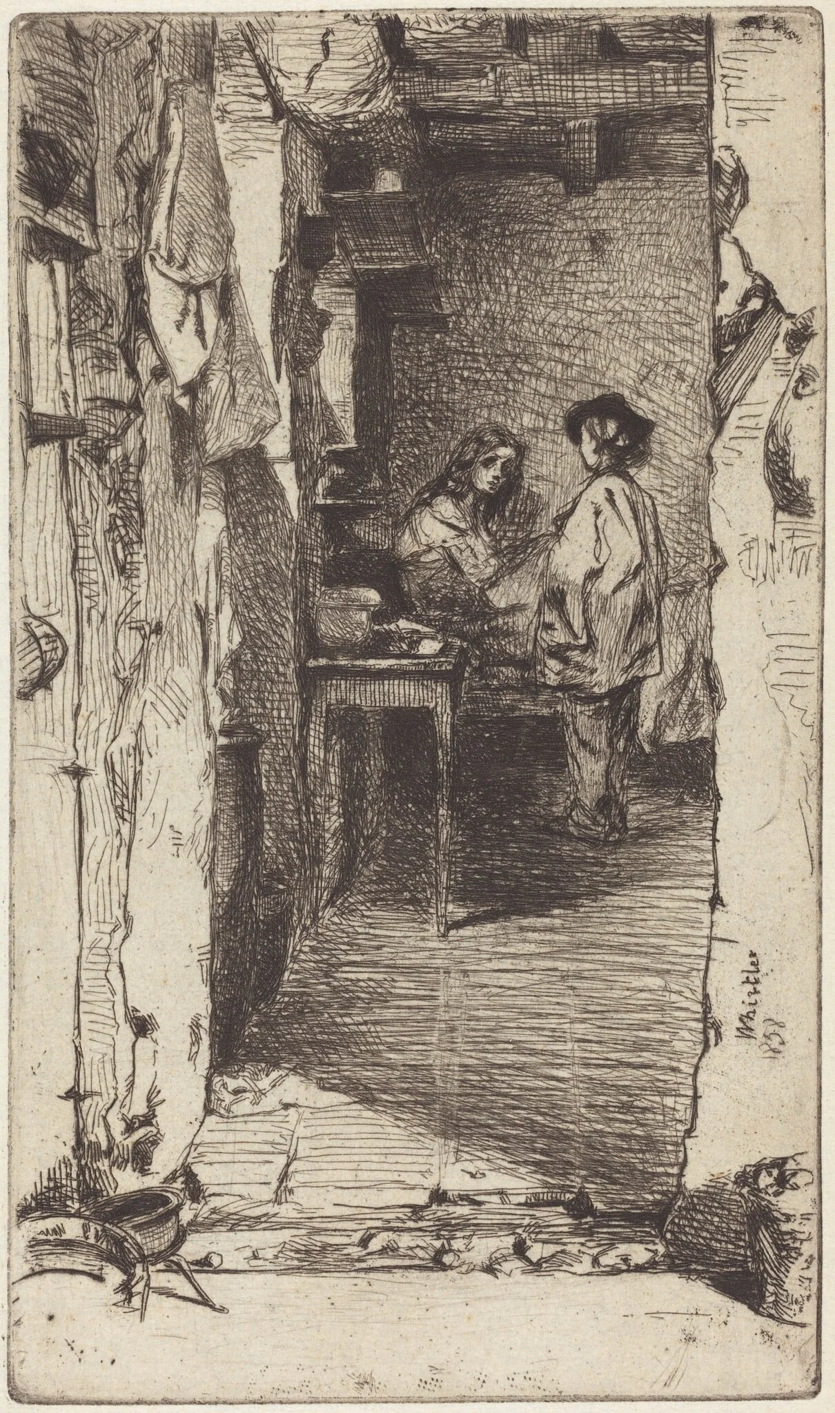 Rag Pickers, Quartier Mouffetard, Paris, by James McNeill Whistler, ink, 1858