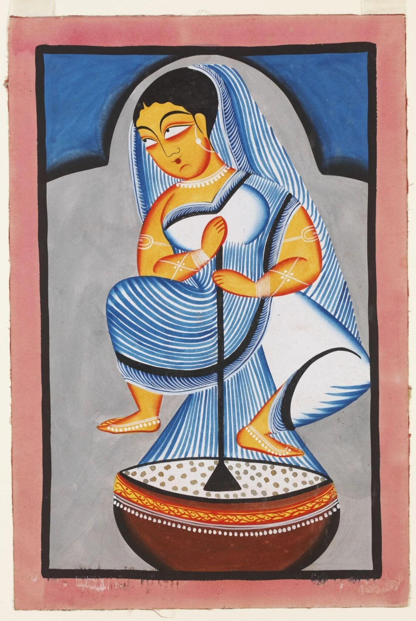 A woman churning milk, by Uttam Chitrakar, paint, 2009