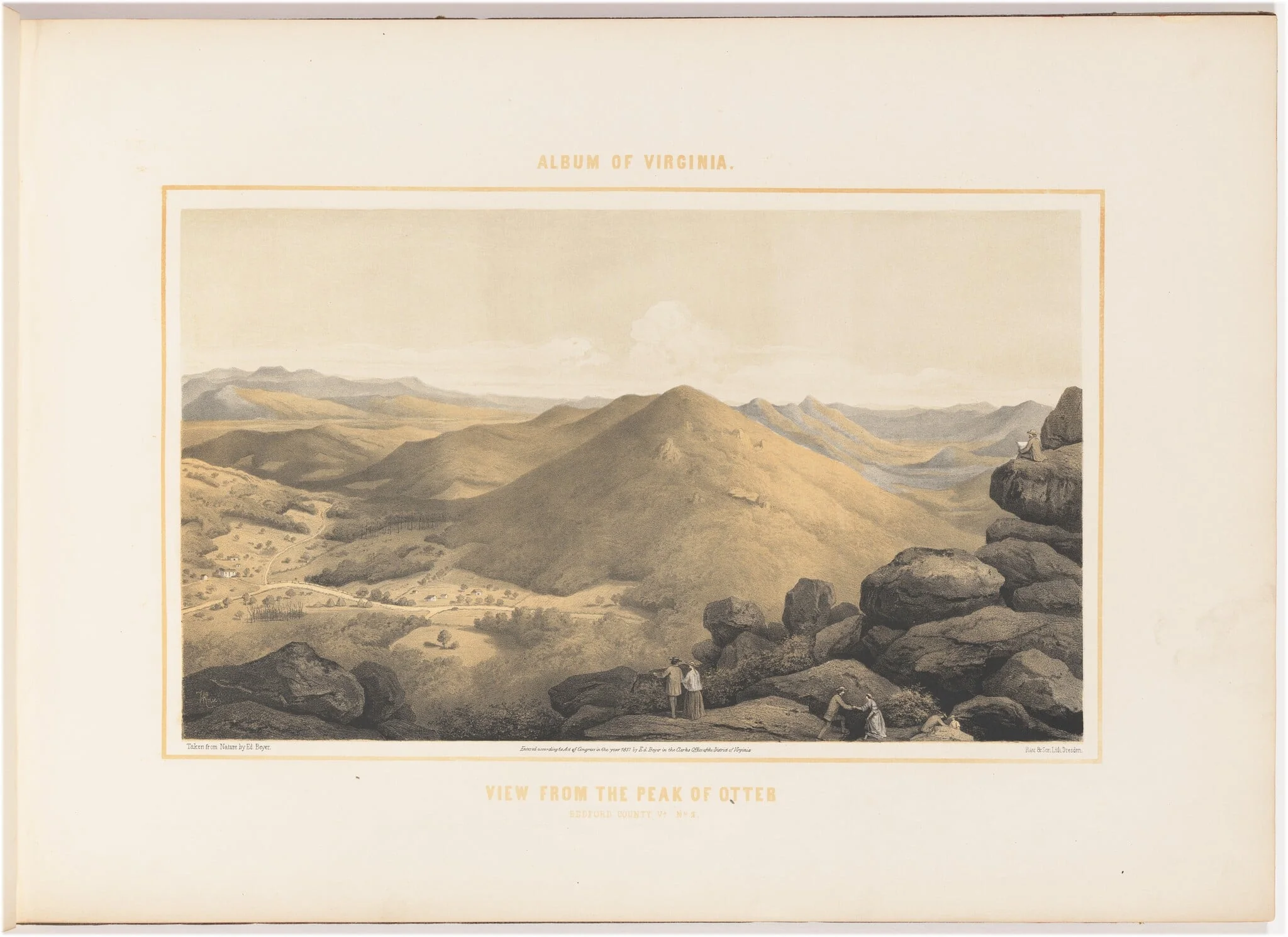 View from the Peak of Otter, No. 2, by Woldemar Rau, ink, 1857