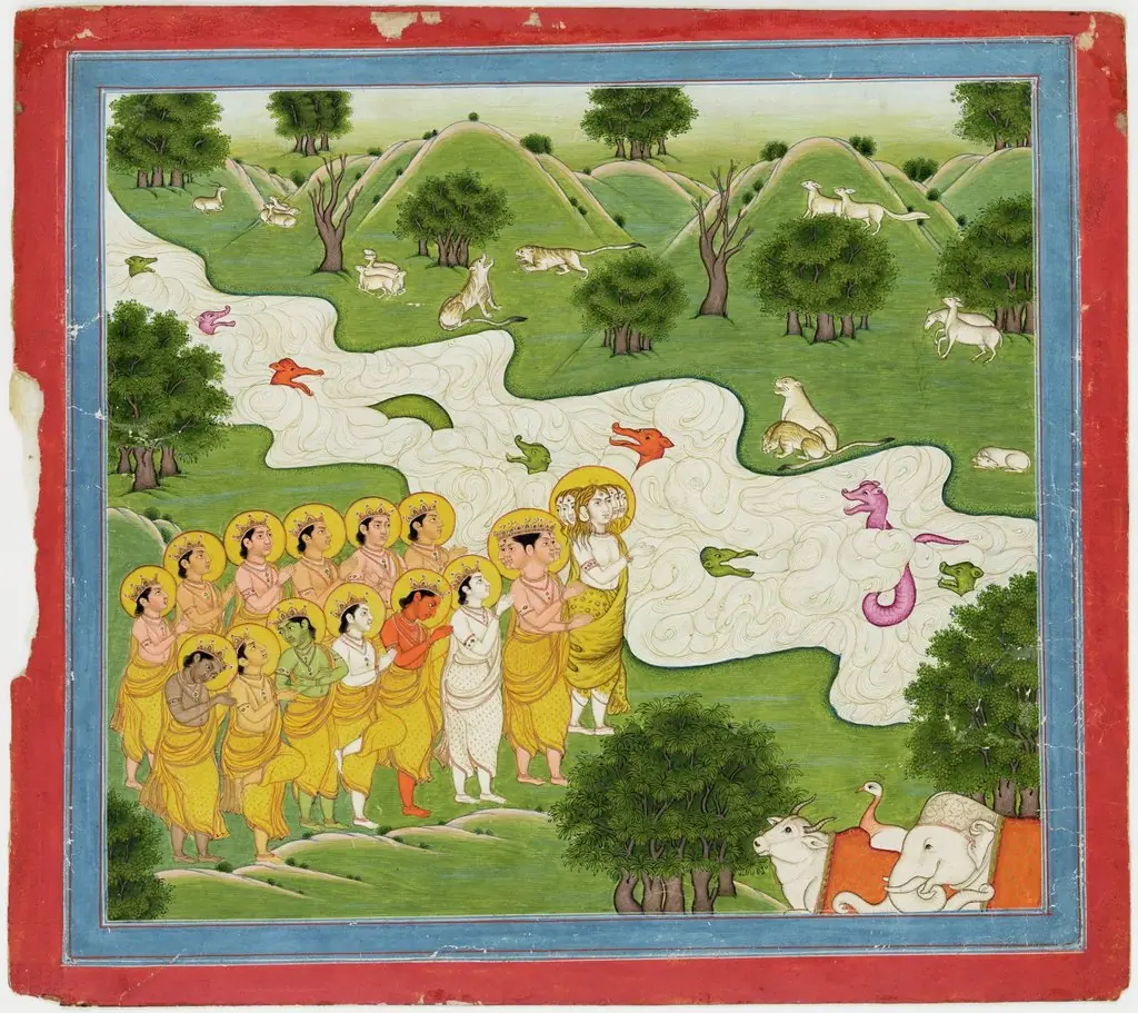 Illustrations to Life of Dhurva Maharaj: #16 All of them go to Dhurva hoping to break his concentration, and to deter him in his mission of seeing God