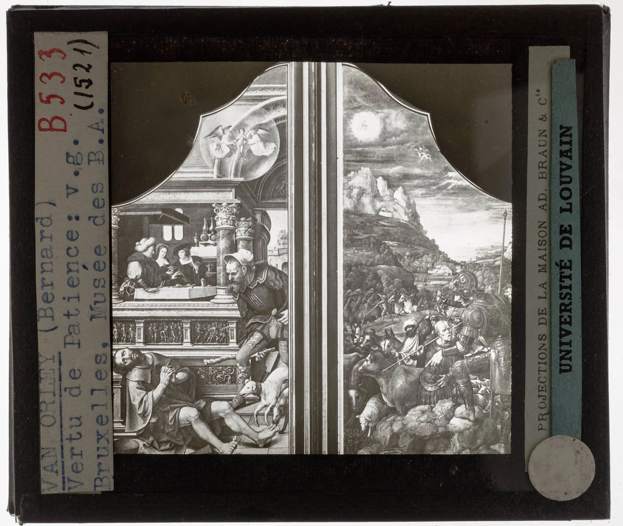 Bernard of Orley. Triptych with the Virtue of Patience Panel left, front and back, by Bernard Van Orley, unspecified, 1924