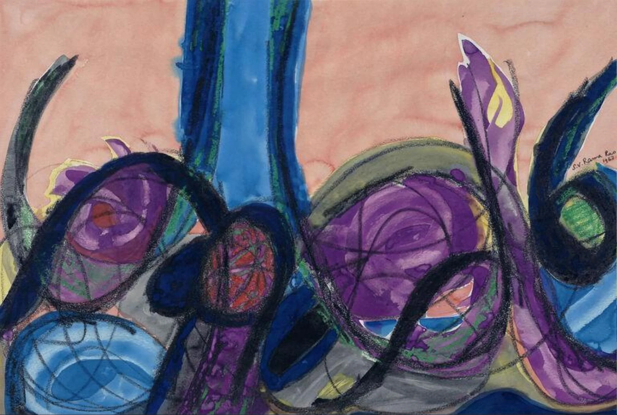 Composition in orange, purple and blue