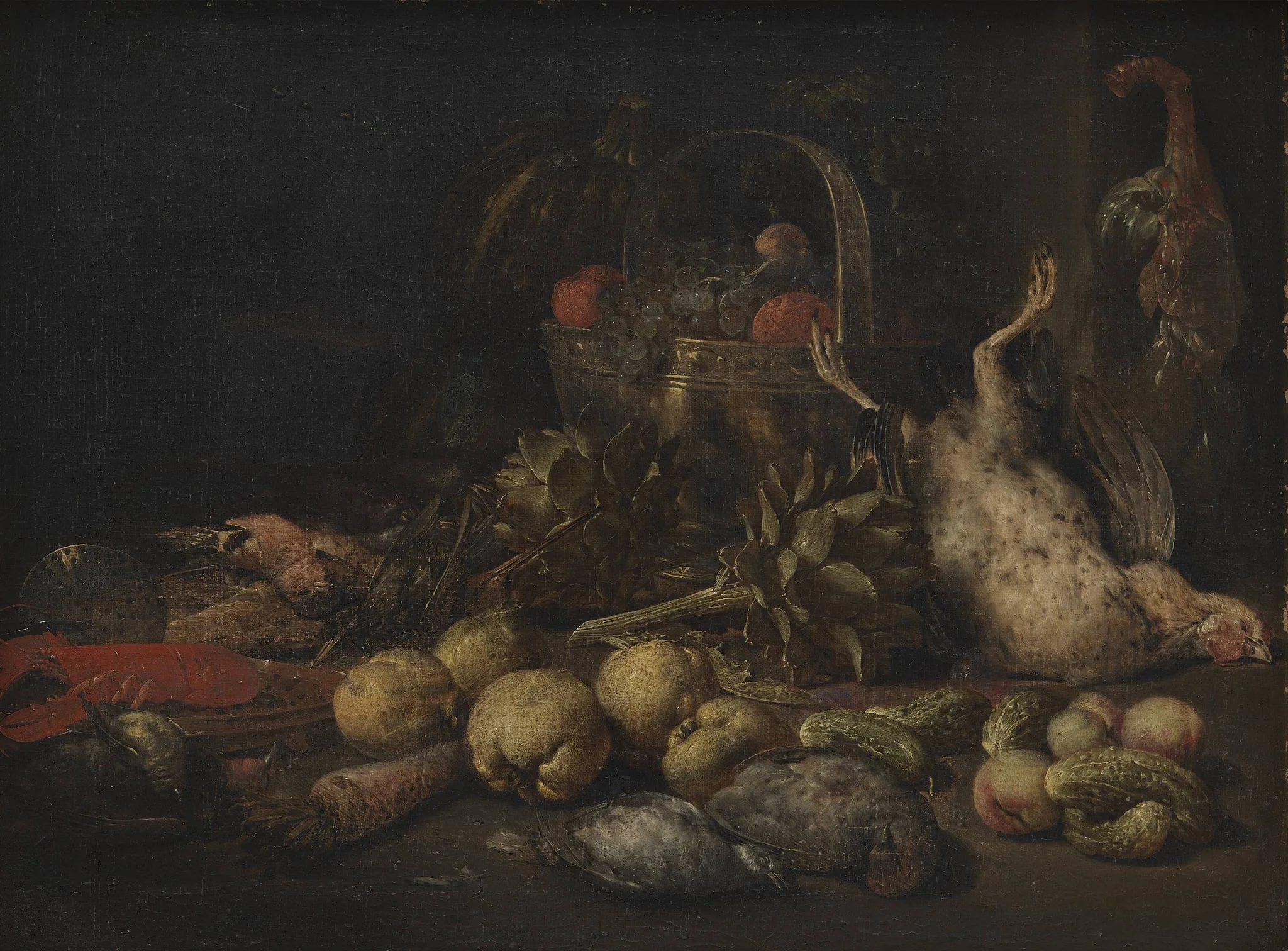 Still Life with Fruit and Birds, by Unknown, unspecified, 1663