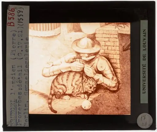 Pieter Brueghel de Oude. Nederlandse spreekwoorden Detail: De kat de bel aanbinden