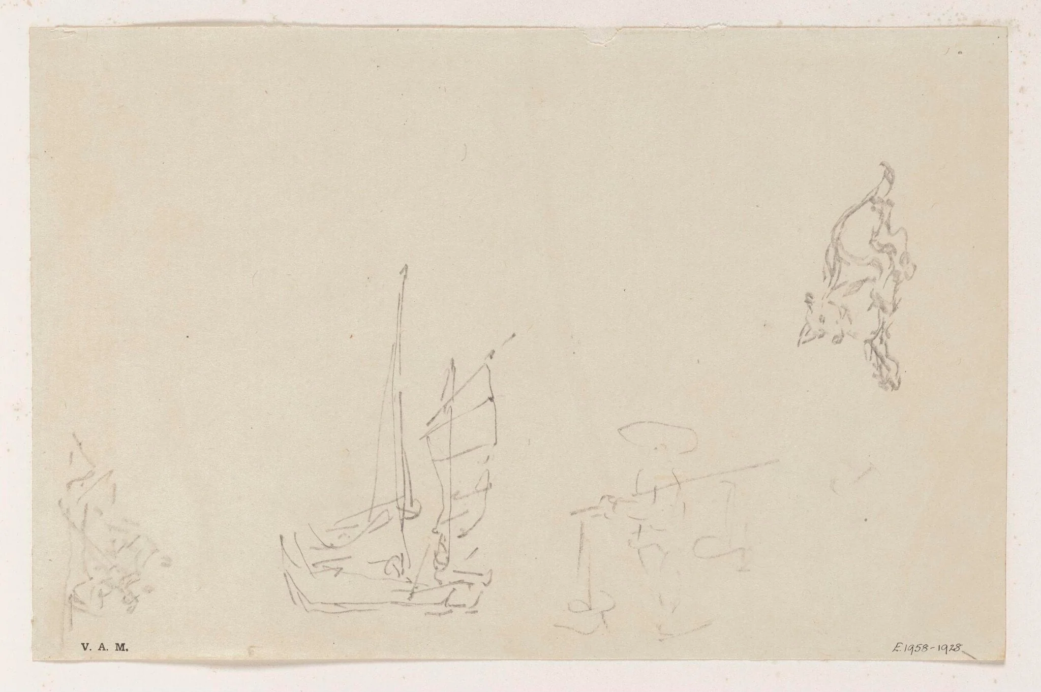Sketches of boats, a figure and a dog, by George Chinnery, 19