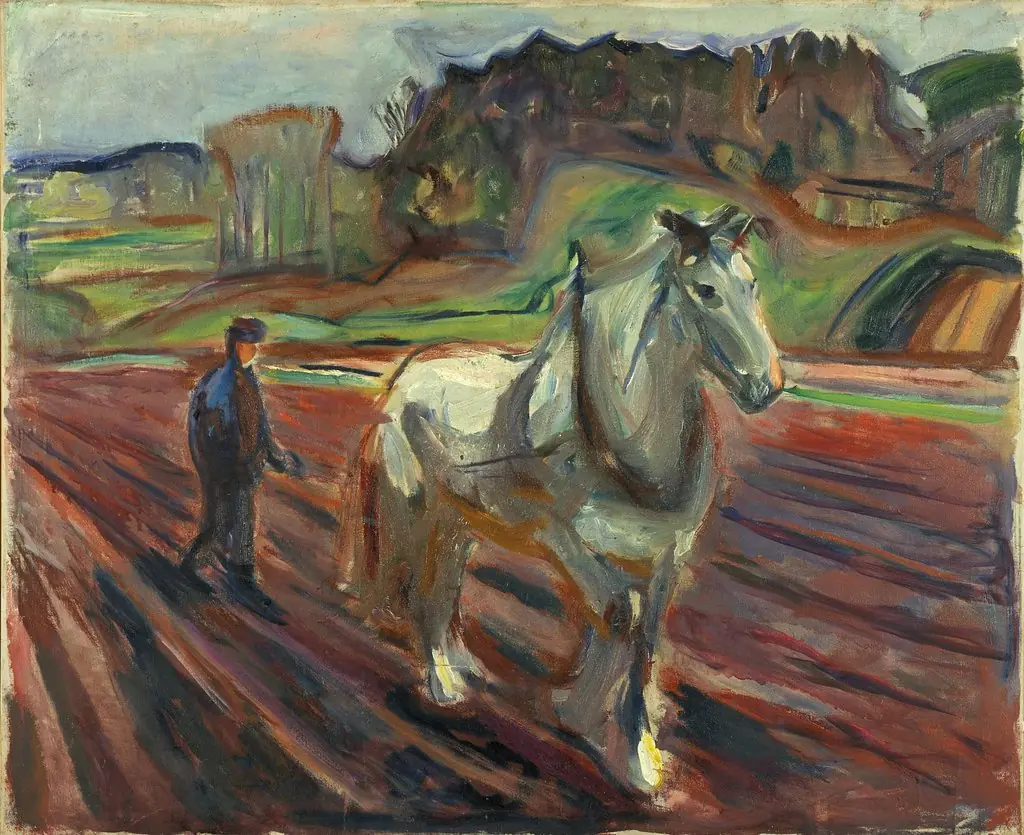 Man Ploughing with a White Horse