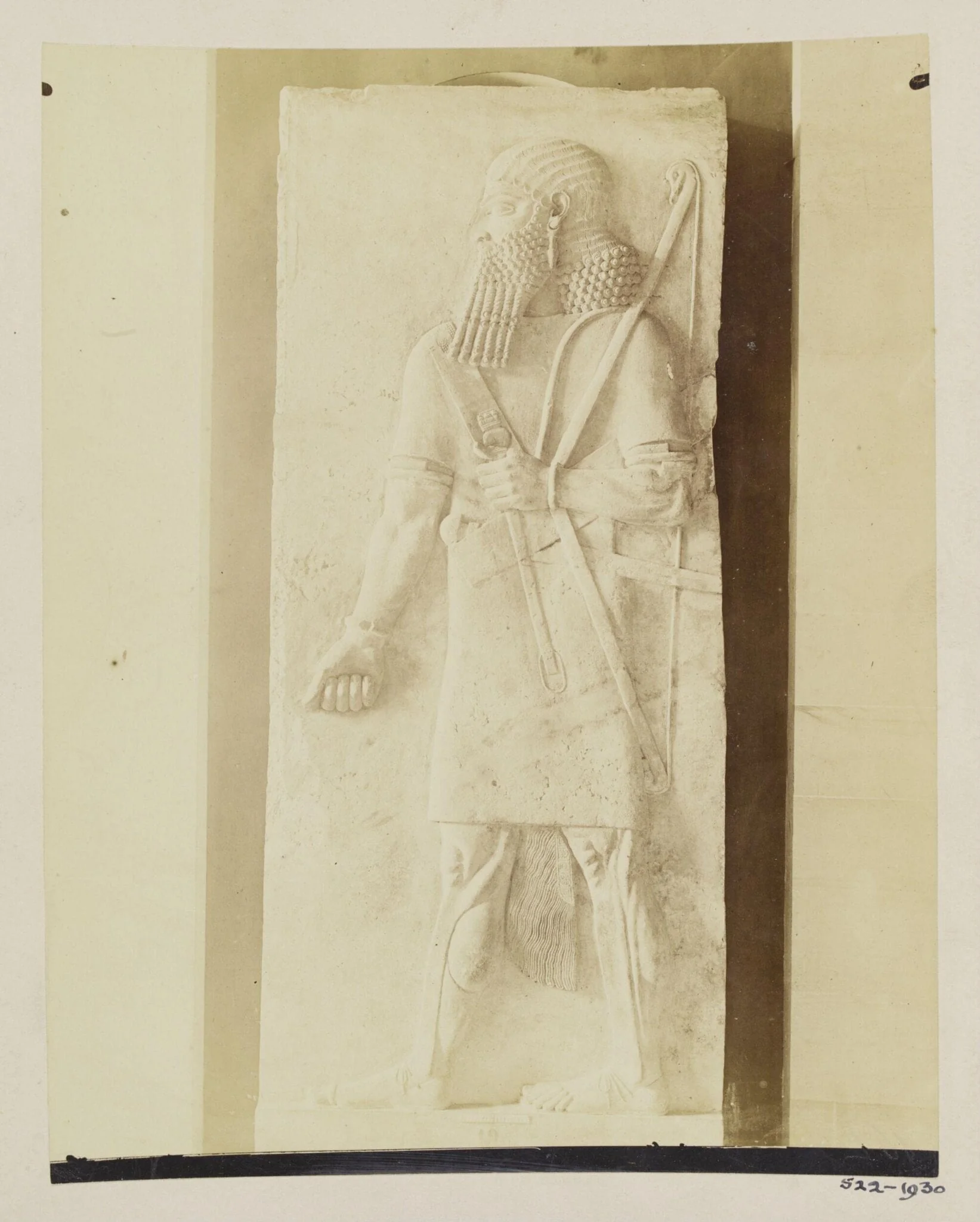 Sculpture of Assyrian archer, 9th century B.C., Louvre, Paris, by Unknown, photographic, 1884
