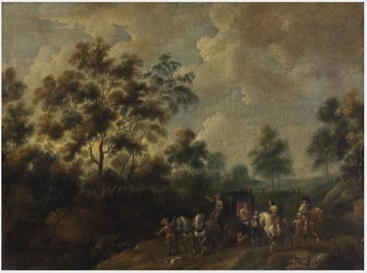 A Landscape with a Coach Party, by Unknown, oil